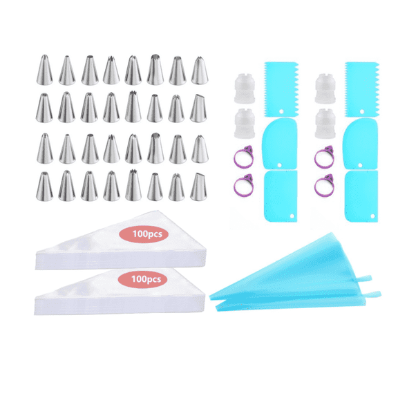 COREBAY 248 Pieces Cake Decorating Kit with 32 Piping Tips, 2 Reusable Pastry Bags, 6 Cake Scrapers, 4 Couplers, 4 Icing Bag Ties & 200 Anti-Burst Piping Bags