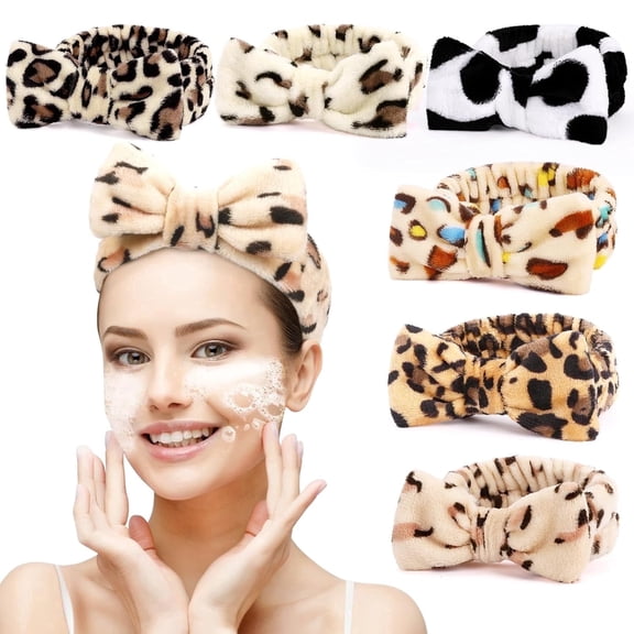 COREBAY Bow Coral Fleece Soft Spa Satin Headband, Multicolor, 6-Pack