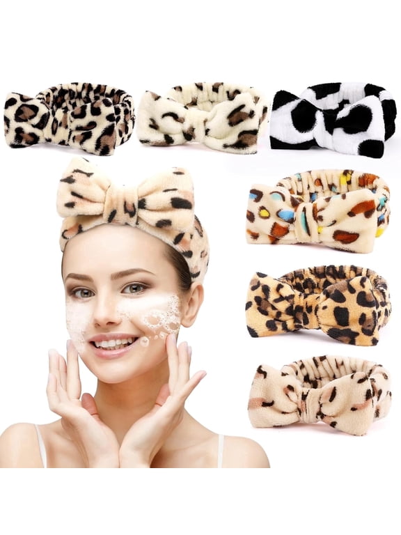 Bow Coral Fleece Soft Spa Satin Headband, Multicolor, 6-Pack