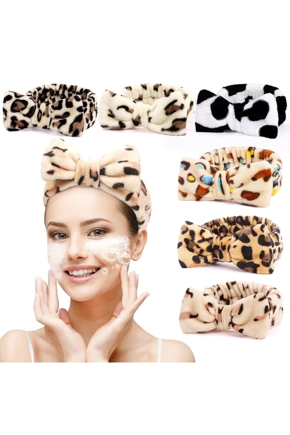 6-Pack Coral Fleece Spa Headbands for Women, Soft Bow Hair Wraps for Facial Makeup, Face Washing & Mask, Spa Headbands for Washing Face, Ideal Christmas Gifts & Party Favors