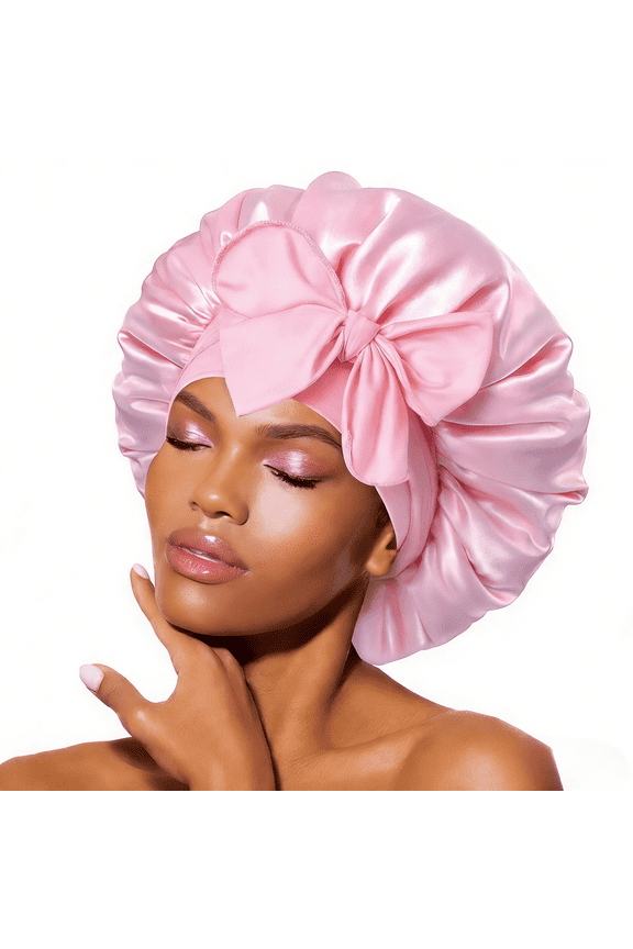 Black Silk Satin Bonnet for Women - Adjustable Double Layer Sleep Bonnet to Reduce Friction & Prevent Frizz for Curly Hair1