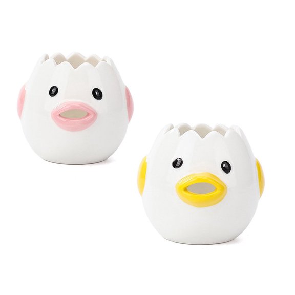 COREBAY - Cute Egg Yolk Separator, Ceramic Egg Yolk and Egg White Separator, Practical Household Small Egg Filtering Separator, Kitchen Baking Auxiliary Tool (Yellow and Pink), 2 pieces.
