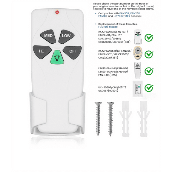 COREBAY FAN-53T Ceiling Fan Remote Control - Replacement for Hunter, Hampton Bay, Harbor Breeze, Kichler