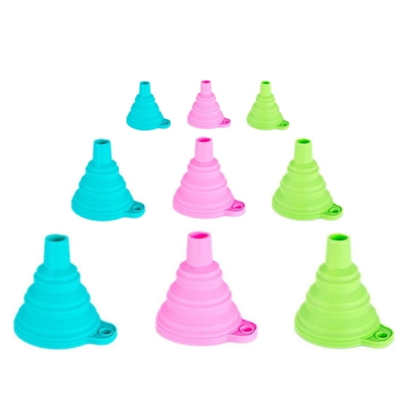 COREBAY Kitchen Funnel Set 9 Pack, Small Medium Large Collapsible Silicone Funnels, Food Grade Flexible Funnels for Filling Water Bottles & Liquid Transfer
