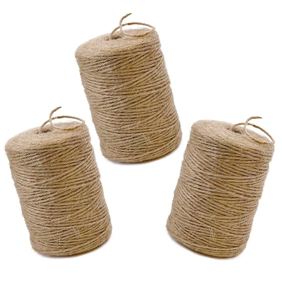 COREBAY Natural Jute Twine String - 3 Rolls x 200M (656Ft) Total Brown 2mm Craft Rope for Macrame, Gift Wrapping, Knitting, Gardening, Crochet & DIY Home Decor