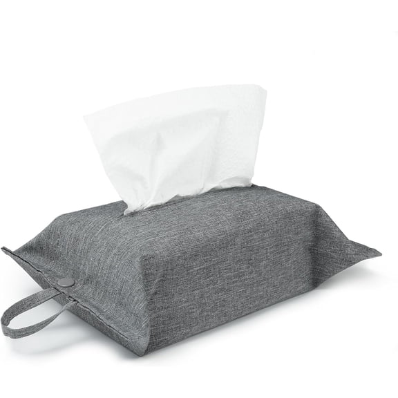 COREBAY Toilet Paper Holder Reusable Tissue Holder Travel Tissue Holder Wall Hanging Tissue Box Cover Toilet Paper Storage Rectangle Napkin Holder Cloth Tissue Box for Car Office Desk, Gray