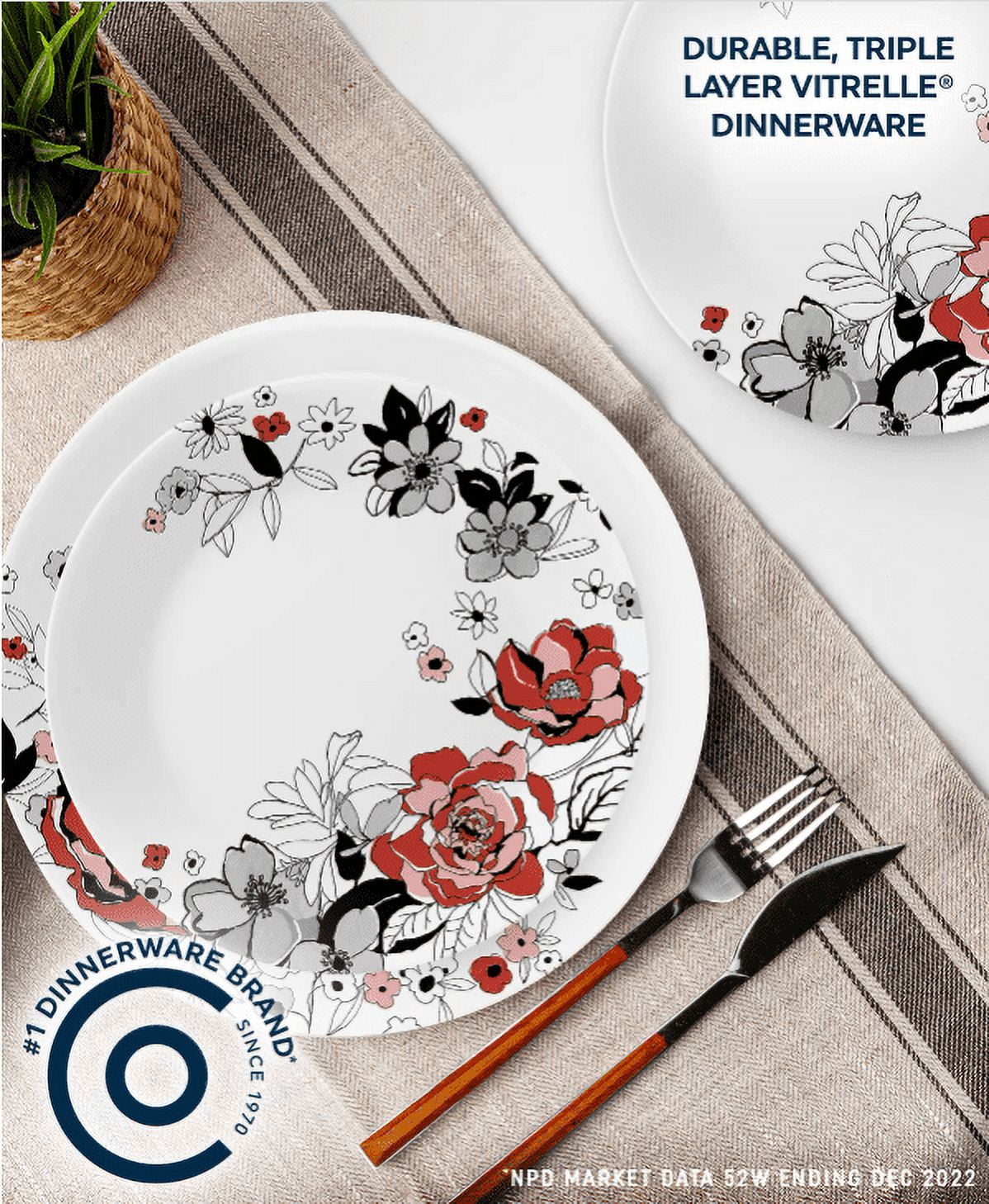 CORELLE MUGLESS RD. 12 pc SET CHELSEA ROSE COUPE - Walmart.com