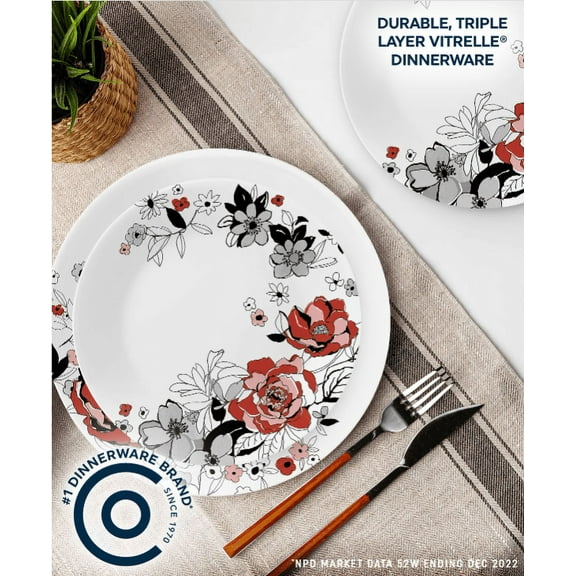 CORELLE MUGLESS RD. 12 pc SET CHELSEA ROSE COUPE