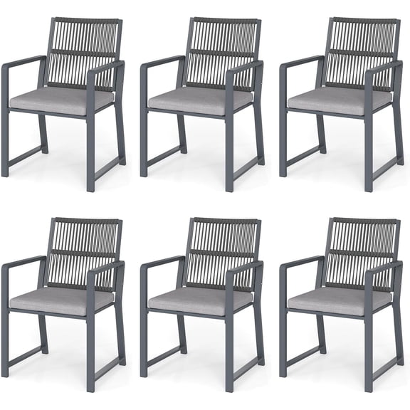 COREPORCH Patio Dining Chairs Outdoor Chair Set Of 6 Woven Rope With Cushion Gray