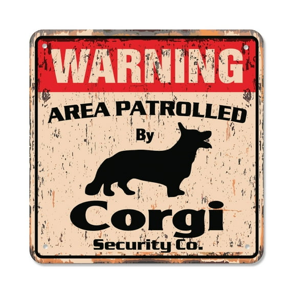 CORGI Vintage Security Sign Area Patrolled pet dog gag funny gift patrol vet breeder gift Rigid Plastic | Indoor/Outdoor | 10" Wide