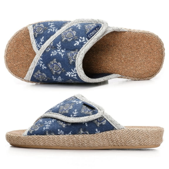 CORIFEI Adjustable Women Slippers with Cork Insole Rubber Sole Low Arch Support