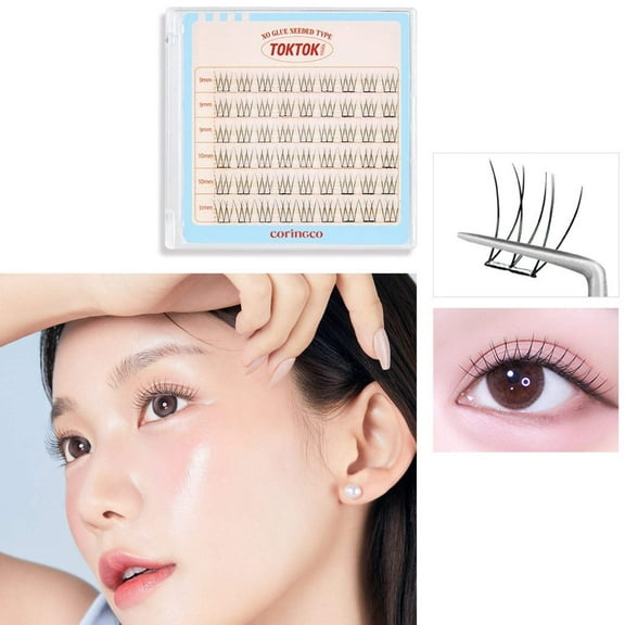 CORINGCO Toktok Hara Light Self Adhesive False Eyelashes, No Glue, Reusable Lash Clusters Kbeauty - Pure
