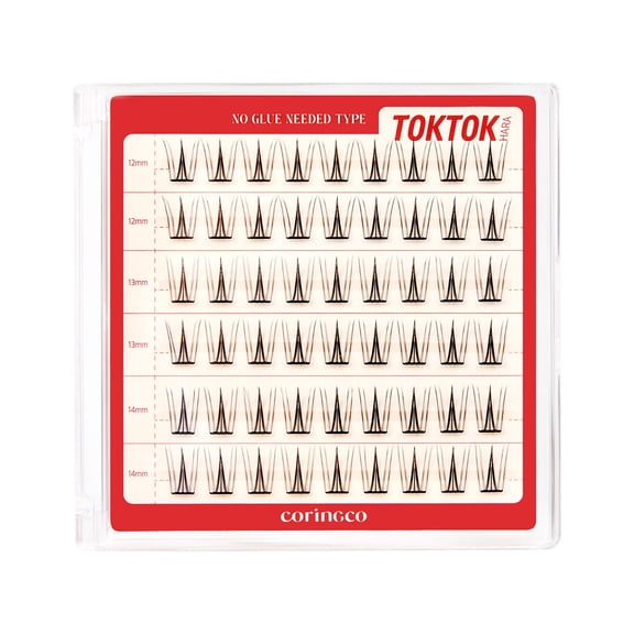 CORINGCO Self-Adhesive LONG False Eyelashes, No Glue Needed, Reusable Lash Clusters, Natural Look, 12mm/13mm/14mm - Cherry Coke Long