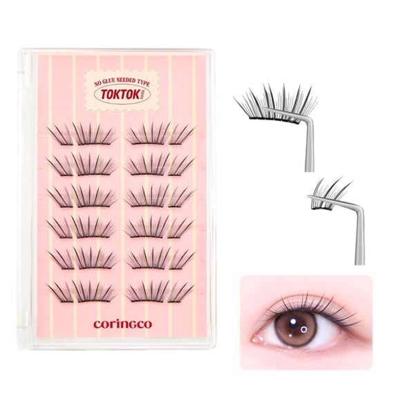CORINGCO TokTok Hara No Glue Half Eyelash, Pre-Adhesive Strip False Lashes, Natural Outer Corner Lash Extension for Lifted Eye Look, Lightweight Reusable K-Beauty Lashes