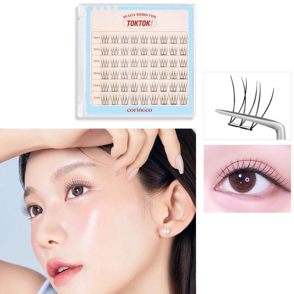 CORINGCO Toktok Hara Light Self Adhesive False Eyelashes, No Glue, Reusable Lash Clusters Kbeauty - Pure