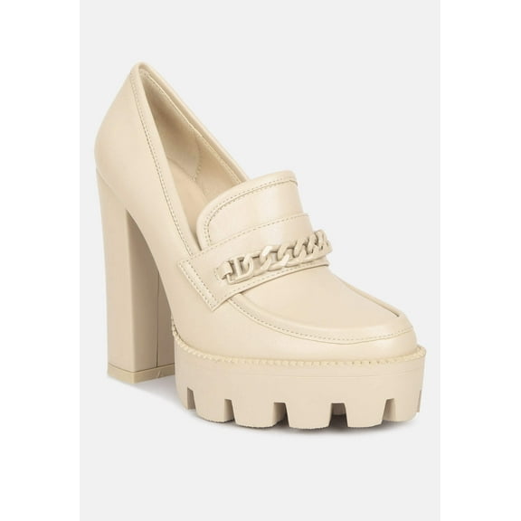 CORINNE Beige Chain Embellished Chunky Loafers