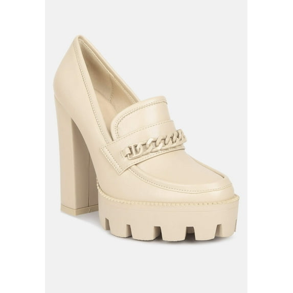 CORINNE Beige Chain Embellished Chunky Loafers