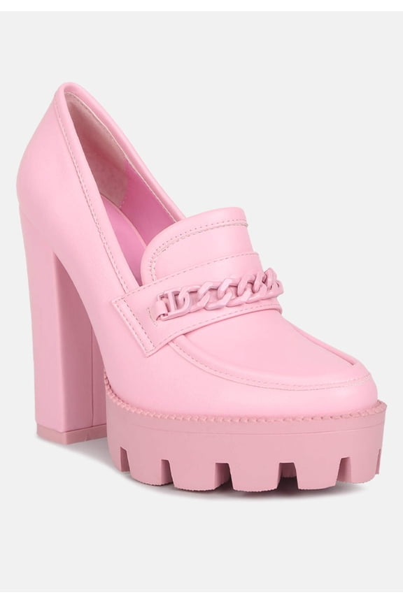 CORINNE Pink Chain Embellished Chunky Loafers