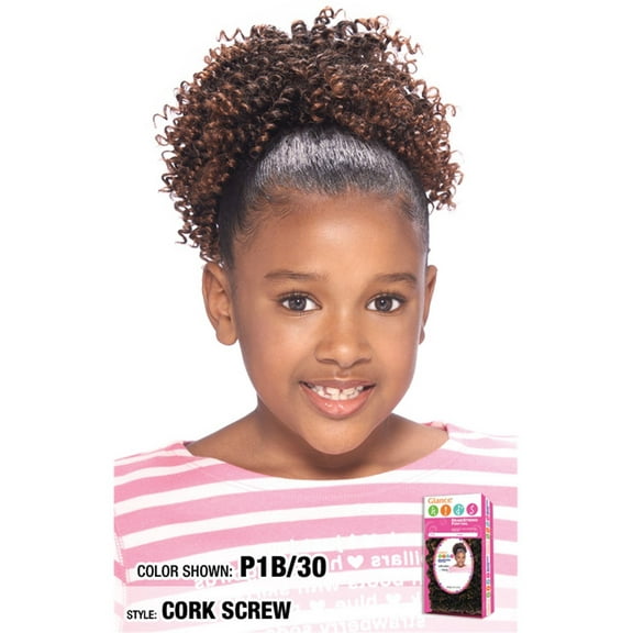 CORK SCREW (1B Off Black) -  KID'S Synthetic Hair Drawstring Ponytail