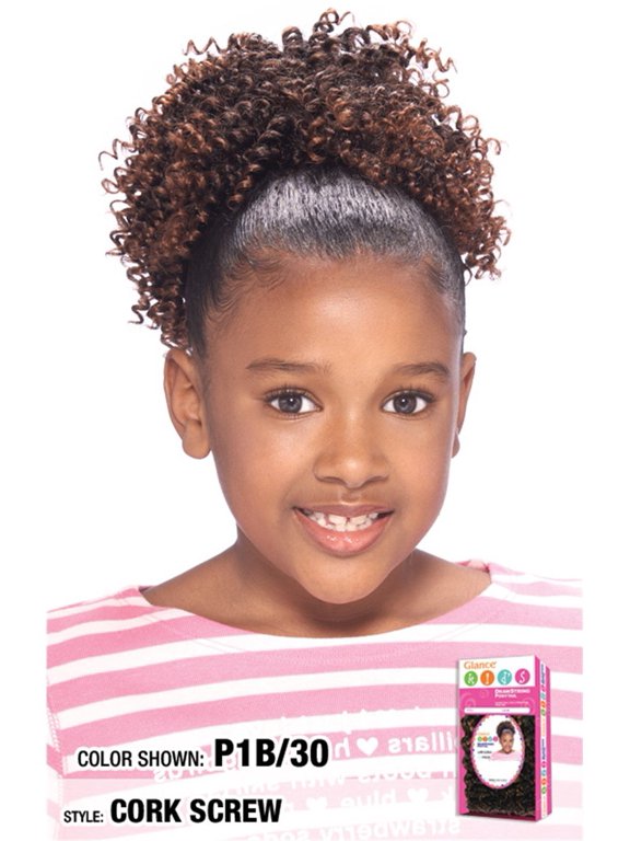 CORK SCREW (1B Off Black) - KID'S Synthetic Hair Drawstring Ponytail