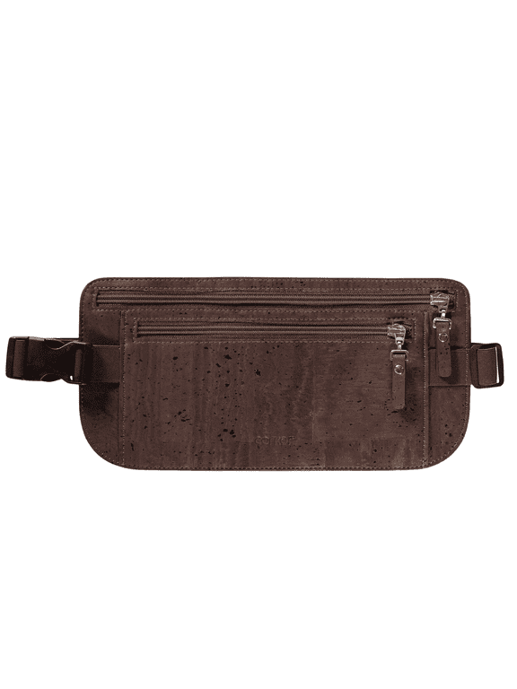TRAVEL MONEY BELT - SLIM PASSPORT HOLDER RFID - CORK CK289C (DARK BROWN)