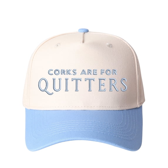 "CORKS ARE FOR QUITTERS" Letter Embroidered Patchwork Trucker Hat | Adjustable Unisex Snapback, Funny Wine Lover Travel Essential Cap