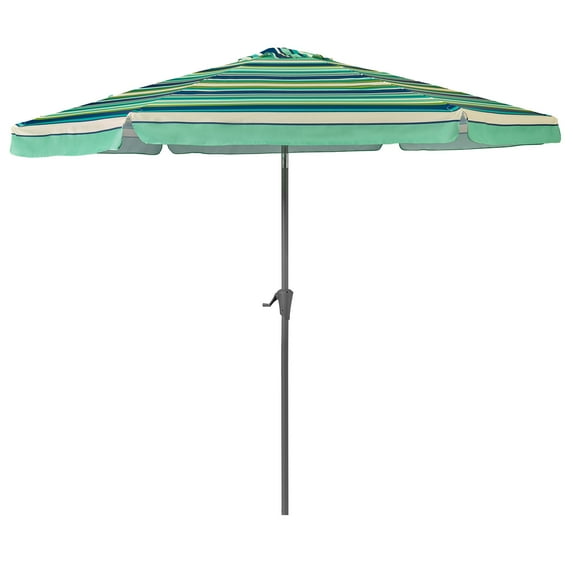 CORLIVING 98" Green Stripped Round Market Patio Umbrella, Adjustable Tilt