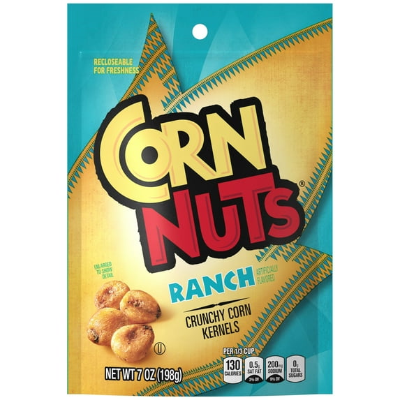 CORN NUTS Ranch Crunchy Corn Kernels Flavored Nuts Snack, Shelf-Stable, 7 oz Resealable Plastic Package
