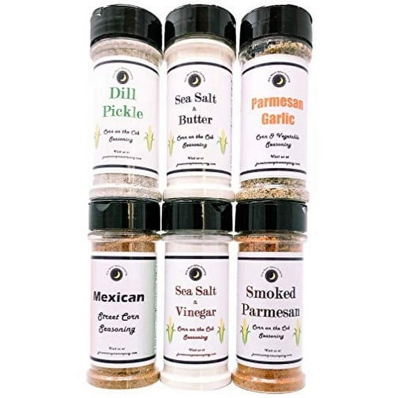 CORN ON THE COB Seasonings | Variety 6 Pack | Premium | Large Shakers | Parmesan Garlic | Sea Salt & Butter | Dill Pickle | Sea Salt & Vinegar | Mexican Street Corn | Smoked Parmesan