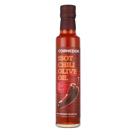 CORNEDOR Isot Chili Olive Oil - Mild Heat | 250 ml | Urfa Isot & Pul Biber Infused Virgin Olive Oil | Soft Smoky Flavour & Gentle Warmth | Perfect for Drizzling, Marinades & Cooking
