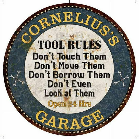 CORNELIUS'S Garage Rules 12" Round Metal Sign Garage Décor 100140015489