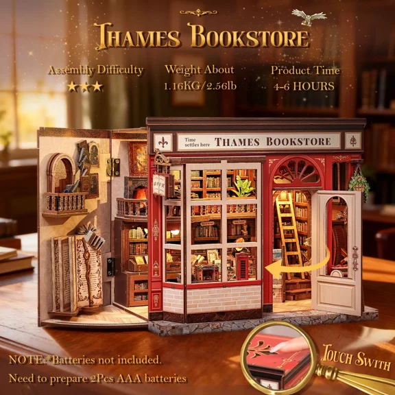 CORNER COFFEE SHOP Miniature House Kit - Cozy Aesthetic DIY Wooden Dollhouse with LED Lights and Dust Cover - Vintage Cafe Shop Model Building Kit - Creative Hobby Gift for Bookworms and Crafters