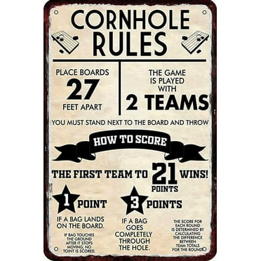 CORNHOLE RULES Vintage Metal tin Sign Metal Wall Decor Retro Art Tin Sign Look Funny Decorations for Home Kitchen Garage Size: 8 x 12 Inches