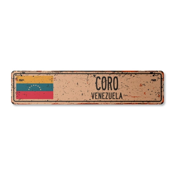 CORO VENEZUELA Vintage Plastic Street Sign Venezuelan flag city country road wall gift | Indoor/Outdoor | 36" Wide