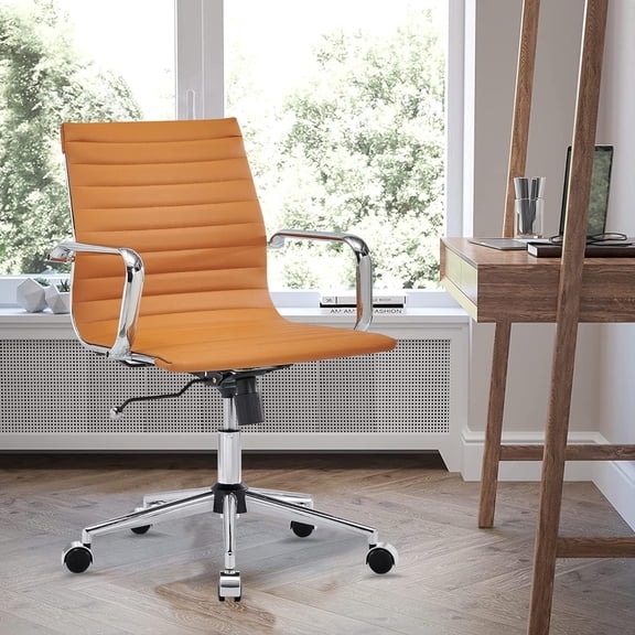 COROCC Office Desk Chair Modern Conference Room Task Chairs Leather Computer Swivel Excutive Ribbed Ergonomic Rolling Comfortable Chair for Home Office