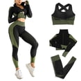thumbnail image 1 of CORPOAMOR Women's Ribbed Seamless Fitness Clothing, Gym Outfit and Yoga Workout Set Jacket, Sports Bra and High Waisted Leggings 3 Piece Set (Black Green, Medium), 1 of 8