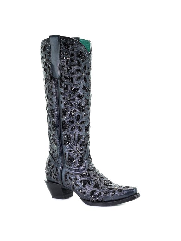 CORRAL Adult Female Full Inlay and Studs Tall Top Boots, Color: Black, Size: 8.5, Width: M