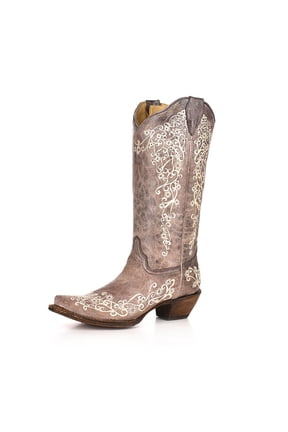 CORRAL Adult Female Crater Bone Embroidery Brown Boots, Size: 9.5, Width: M