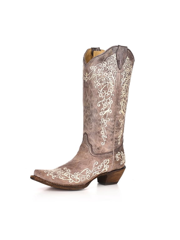CORRAL Adult Female Crater Bone Embroidery Brown Boots, Size: 9.5, Width: M