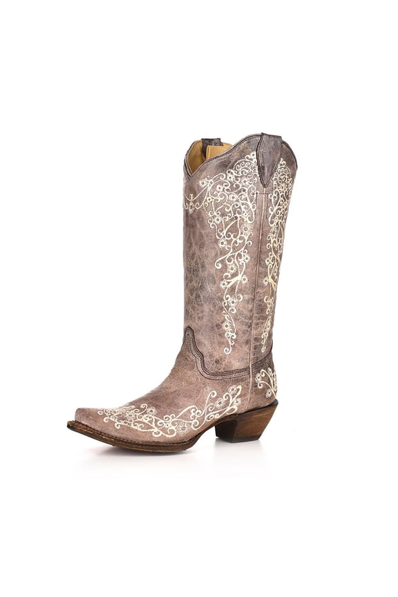 CORRAL Adult Female Crater Bone Embroidery Brown Boots, Size: 10.5, Width: M