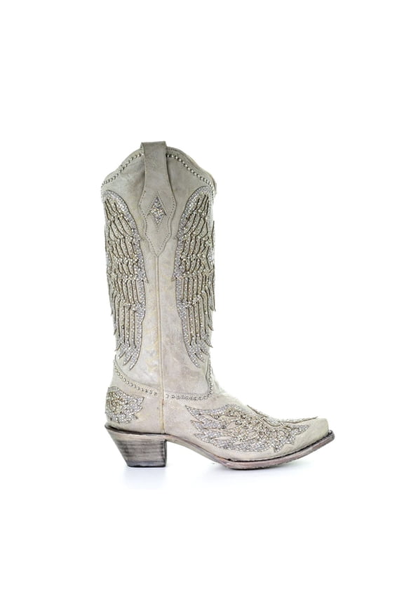 CORRAL Adult Female Cross and Wings Boots, Color: White, Size: 9, Width: M