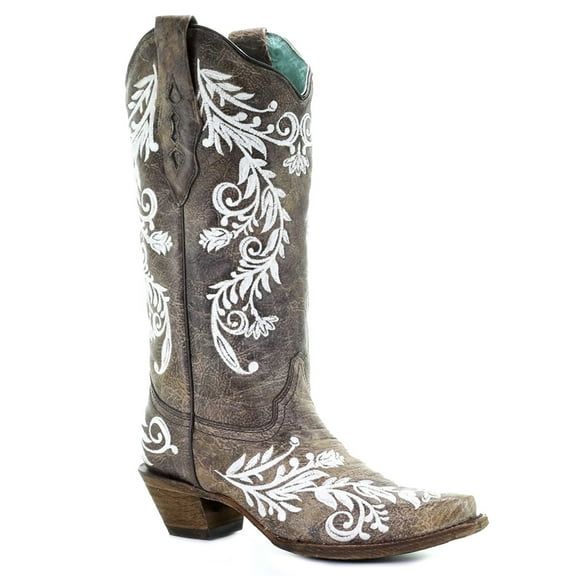 CORRAL Adult Female Embroidery Glow Collection Brown/White Boots, Size: 9, Width: M
