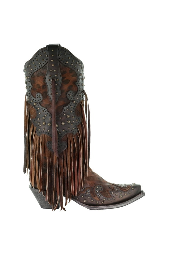 CORRAL Adult Female Goat Overlay & Studs & Fringes Honey Boots, Size: 9.5, Width: M