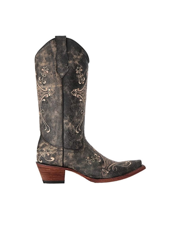 CORRAL Women's Black Crackle/Bone Embroidery Boots, Size: 10.5, Width: M (L5048-LD-M-10.5)