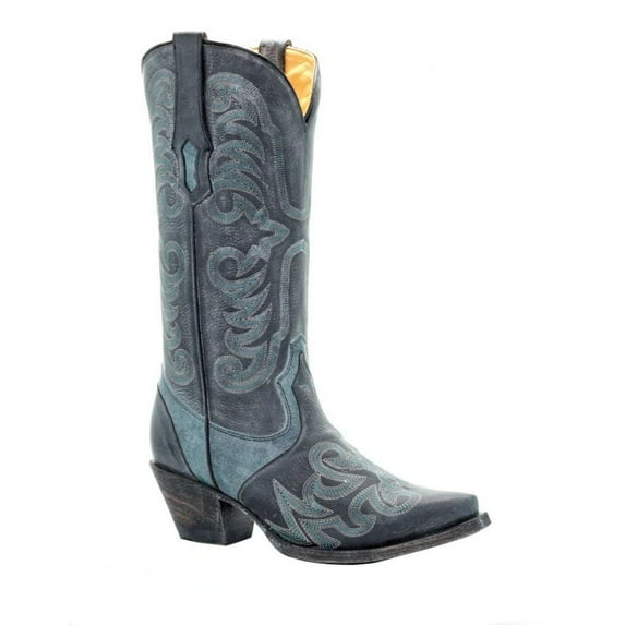 CORRAL Women's Black/Green Embroidery Snip Toe Cowgirl Boots R1441 9 BM US