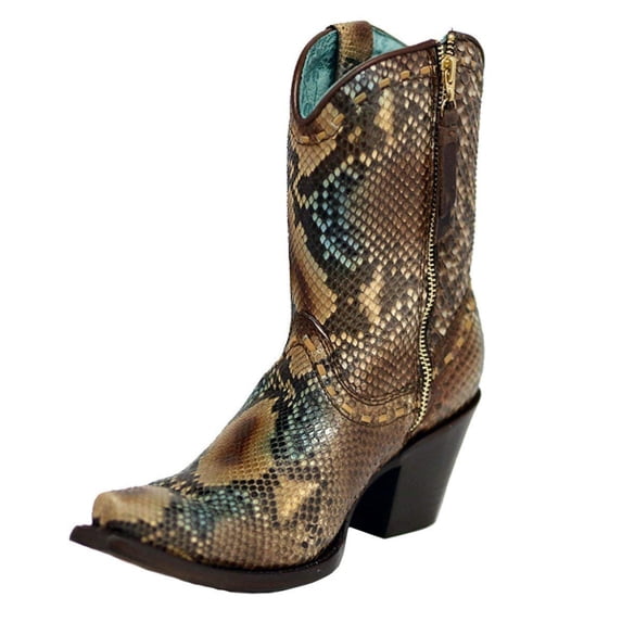 CORRAL Women's Python Leather Short Top Snip Toe Cowgirl Boots C2798 9