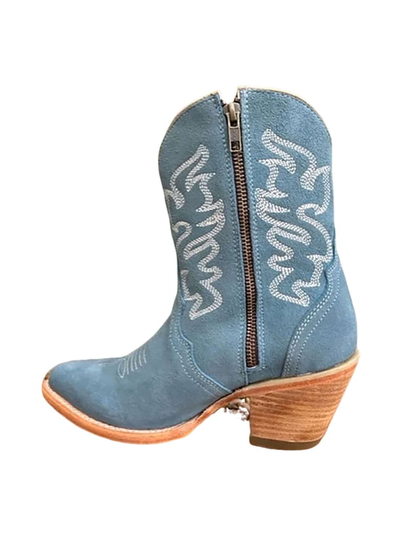 CORRAL Women's Women's Ld Blue Embroidery & Zipper Ankle Boot Pointed Toe, Size: 8.5 (N0008-8.5)