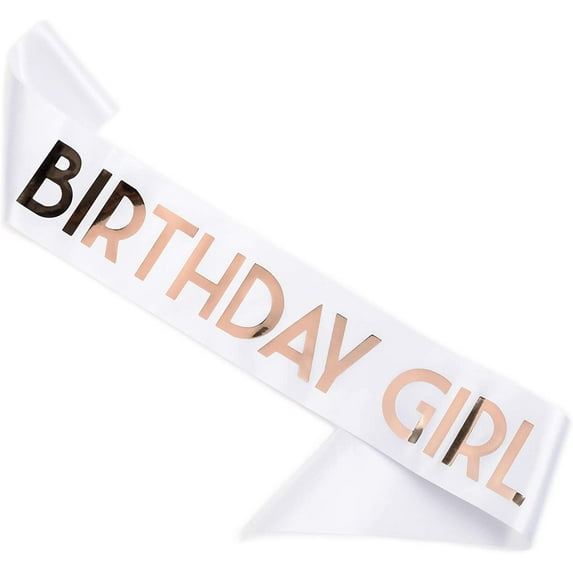 CORRURE 'Birthday Girl' Sash with Rose Gold Foil - Soft Satin White Sash for Women - Happy Birthday Sash for Sweet 16, 18th 21st 25th 30th 40th 50th or Any Other Bday Party
