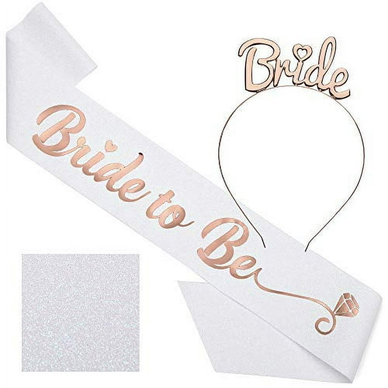 CORRURE 'Bride to Be' Sash and Tiara - Bridal Shower White Glitter Sash  with Rose Gold Foil - Bachelorette Sash and Crown Hen Party Decorations  Supplies Accessories, Wedding Engagement Favors Gift 