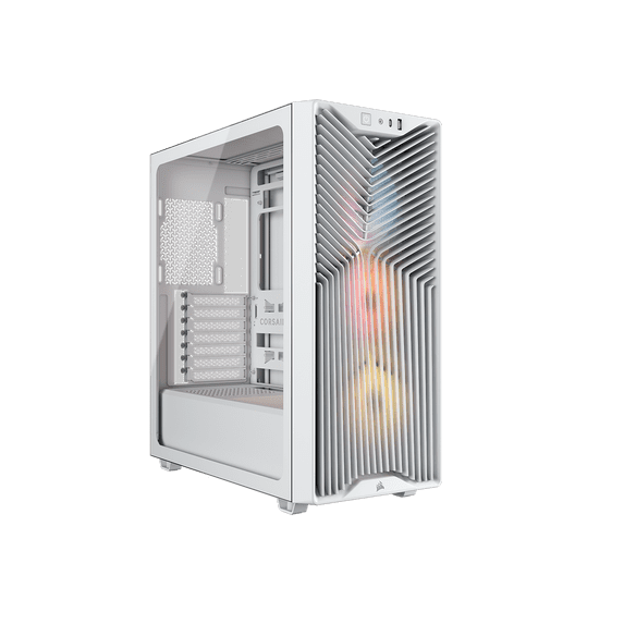 The CORSAIR 3200D RS ARGB is a spacious and fully-loaded mid-tower chassis with 3x RS120 ARGB fans and useful DIY features for an easy build with powerful cooling. White.